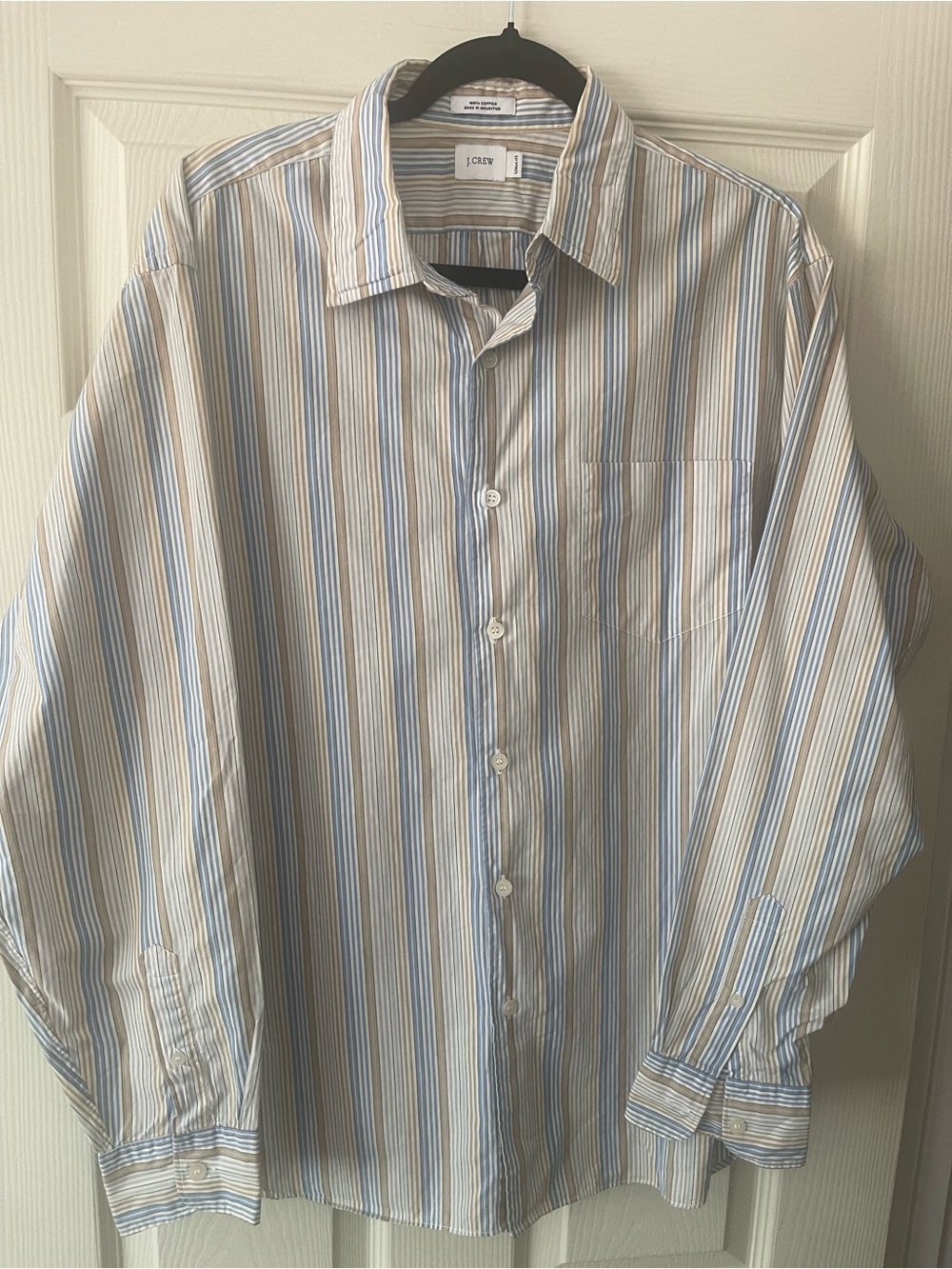 J. Crew Men's Blue, White and Tan Striped Button-Down Shirt size M